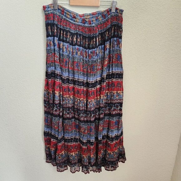 Vtg Basic Editions Maxi Skirt Small Colorful‎ Pleated Boho Hippie Floral Unlined - Picture 3 of 11